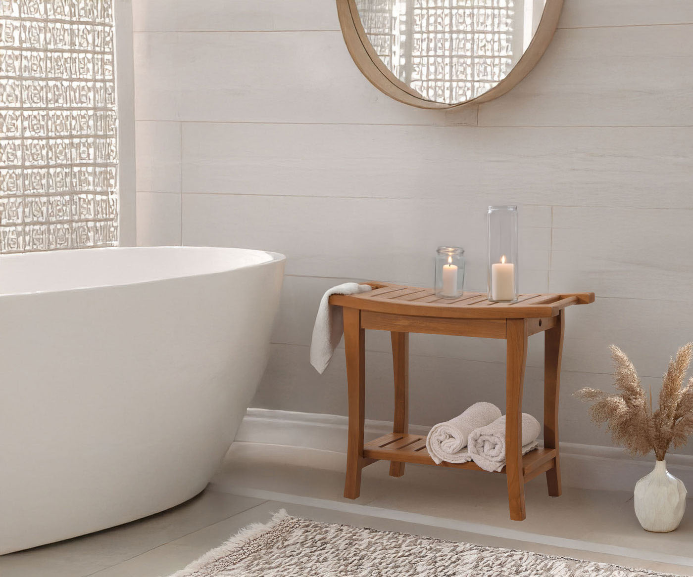 Cosmo Casa - Teakhouten Kruk - Houten Krukbank - Douchekruk - Hoogwaardig B-Kwaliteit Teak Kernhout - 20-30 Jaar - 51x60x30cm