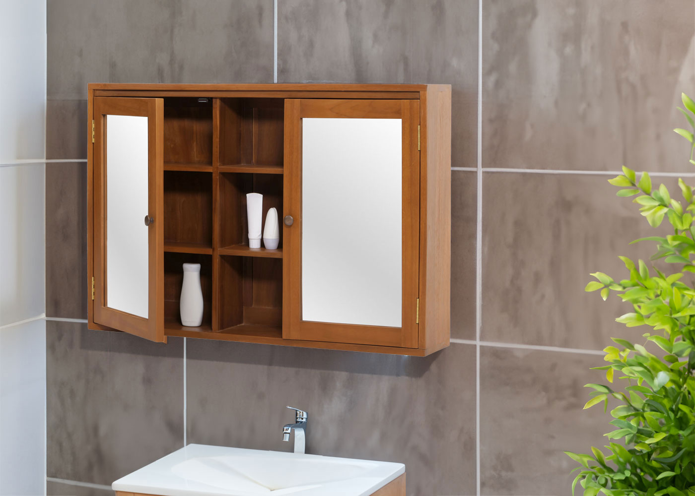 Cosmo Casa - Teak Spiegelkast - Badkamerspiegelkast - Hoogwaardig B-Kwaliteit Teak Kernhout - 20-30 Jaar - 70x100x20cm