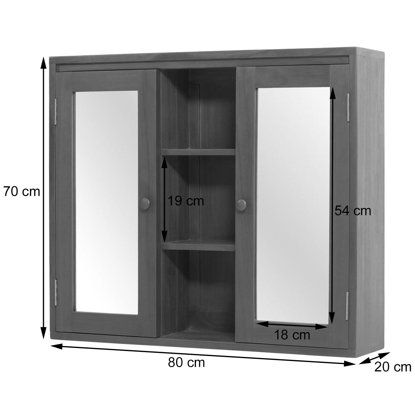 Cosmo Casa - Teak Spiegelkast - Badkamerspiegelkast - Hoogwaardig B-Kwaliteit Teak Kernhout - 20-30 Jaar - 70x80x20cm