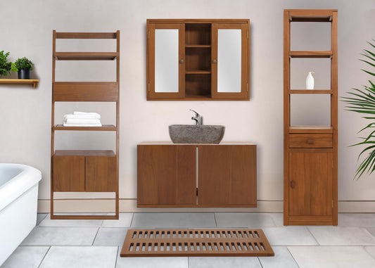 Cosmo Casa - Teak Wastafelkast - Hoogwaardig B-Kwaliteit Teak Kernhout - 20-30 Jaar - 40x80x40cm