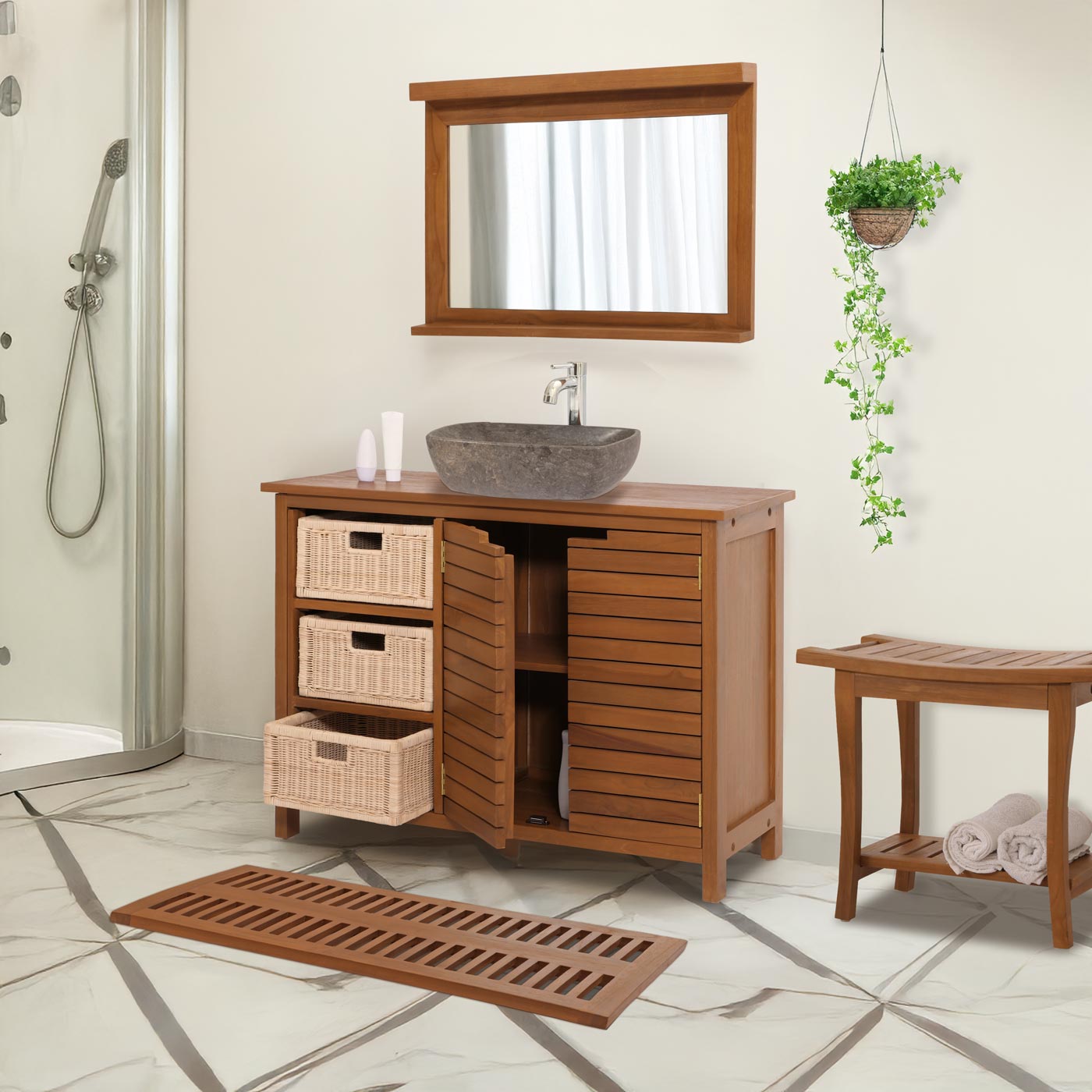 Cosmo Casa - Teak Badmat - Douchemat - Badmat - Hoogwaardig B-Kwaliteit Teak Kernhout - 20-30 Jaar - 3x40x100cm