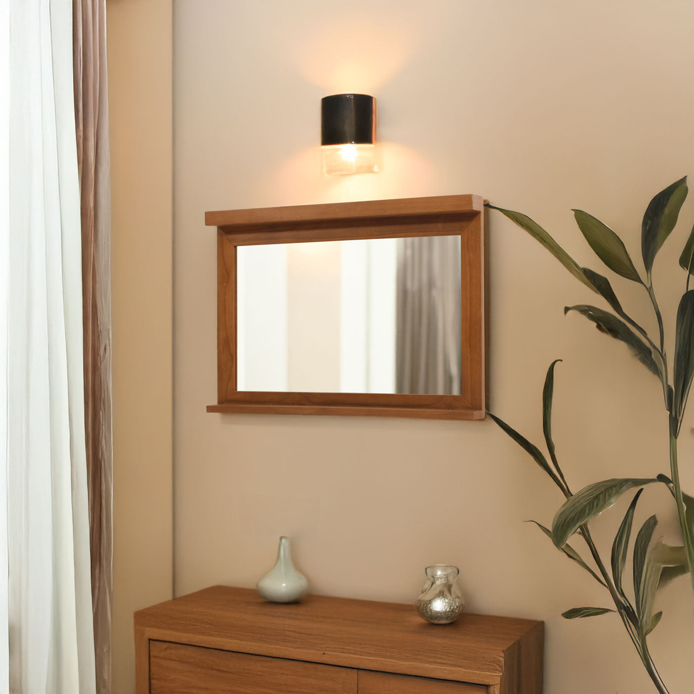 Cosmo Casa - Teak Wandspiegel - Badkamer-Gangspiegel - Houten Frame - Hoogwaardig B-Kwaliteit Teak Kernhout - 20-30 Jaar - 70x100cm