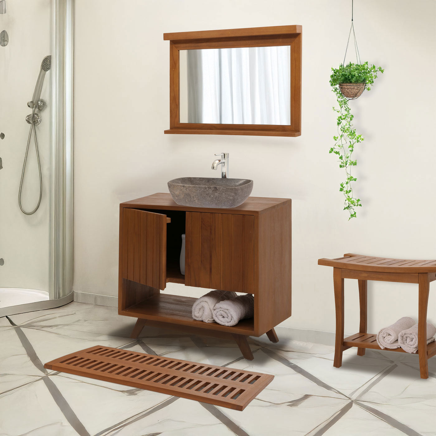 Cosmo Casa - Teak Wastafelkast - Hoogwaardig B-Kwaliteit Teak Kernhout - 20-30 Jaar - 61x65x40cm