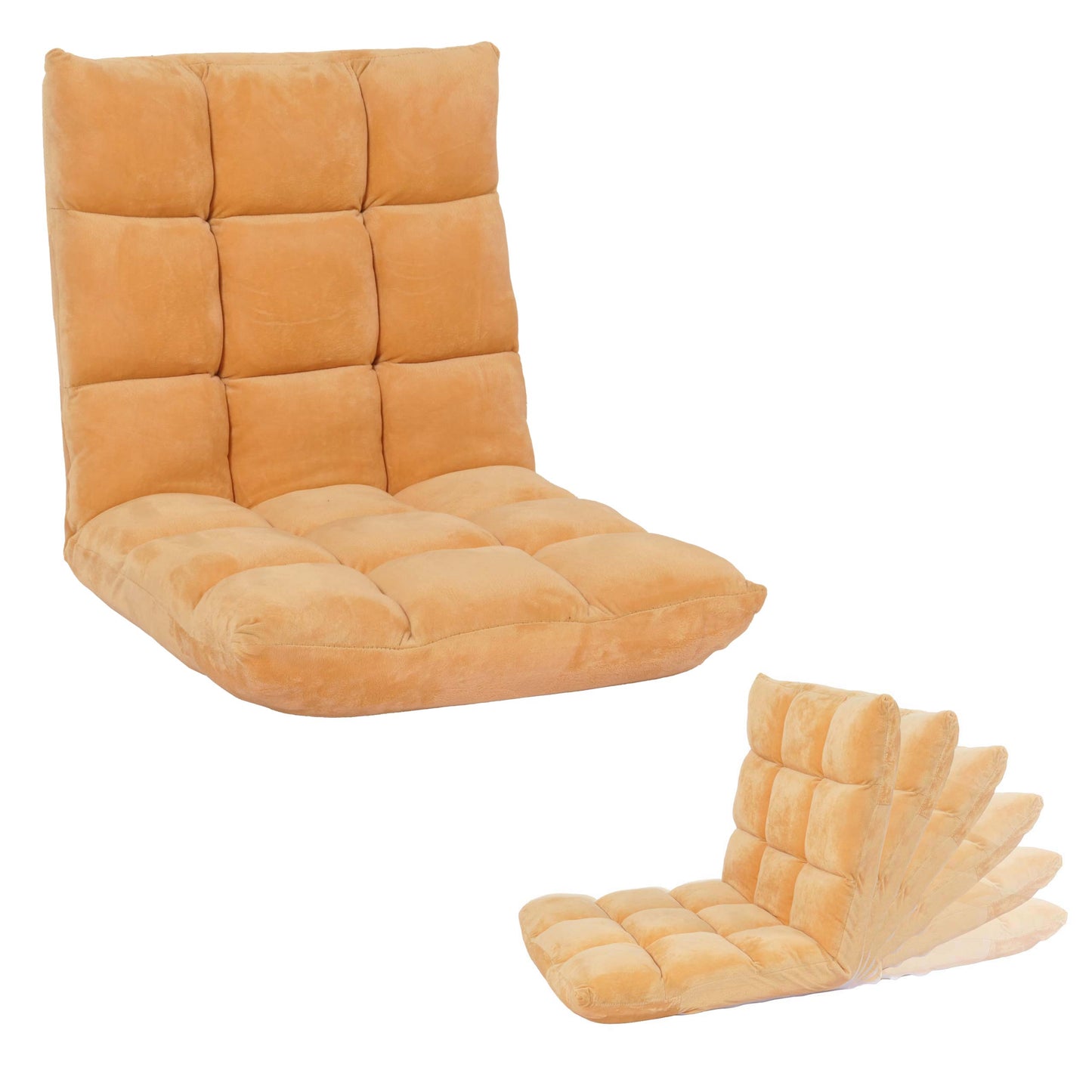 Cosmo Casa - Vloerstoel - Inklapbaar met 6 Relaxposities - Fluwelen Frame - Lichtbruin