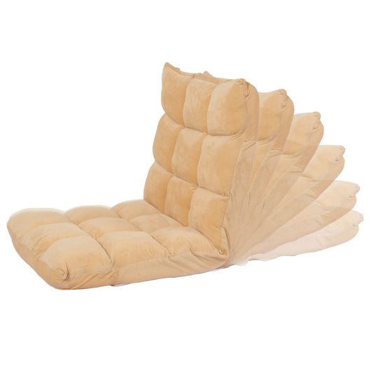 Cosmo Casa - Vloerstoel - Inklapbaar met 6 Relaxposities - Fluwelen Frame - Beige