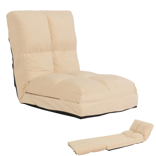 Cosmo Casa - Vloerstoel - Opvouwbare Slaapstoel met Slaapfunctie - Fluweel & Stalen Frame - Beige