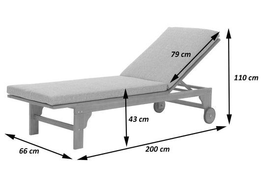 Cosmo Casa - Ligstoel - Tuinstoel - Relaxstoel - Massief Acaciahout - Gecertificeerd - Crème Beige Kussen