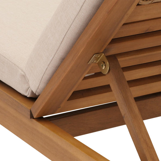 Cosmo Casa - Ligstoel - Tuinstoel - Relaxstoel - Massief Acaciahout - Gecertificeerd - Crème Beige Kussen