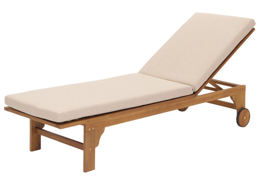 Cosmo Casa - Ligstoel - Tuinstoel - Relaxstoel - Massief Acaciahout - Gecertificeerd - Crème Beige Kussen