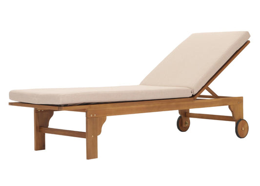 Cosmo Casa - Ligstoel - Tuinstoel - Relaxstoel - Massief Acaciahout - Gecertificeerd - Crème Beige Kussen