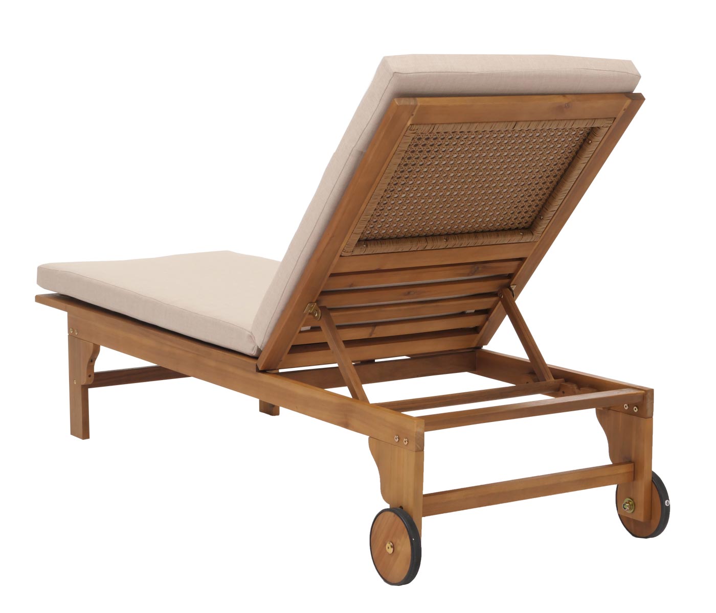 Cosmo Casa - Ligstoel - Tuinstoel - Relaxstoel - Massief Acaciahout - Gecertificeerd - Crème Beige Kussen