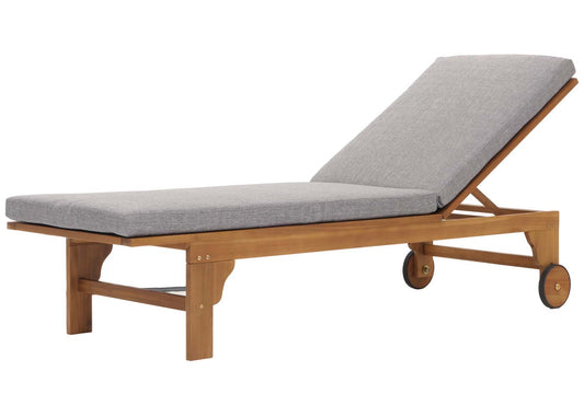 Cosmo Casa - Ligstoel - Tuinstoel - Relaxstoel - Massief Acaciahout - Gecertificeerd - Grijs Kussen