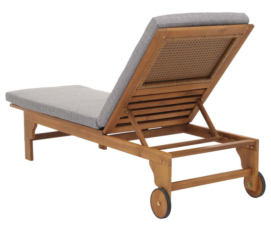 Cosmo Casa - Ligstoel - Tuinstoel - Relaxstoel - Massief Acaciahout - Gecertificeerd - Grijs Kussen