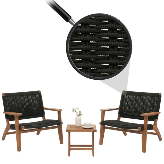 Cosmo Casa - Lounge Tuinset - Balkonset - Zitgroep - Fauteuil - Touwgaas - Touwhout - Acacia - Zwart