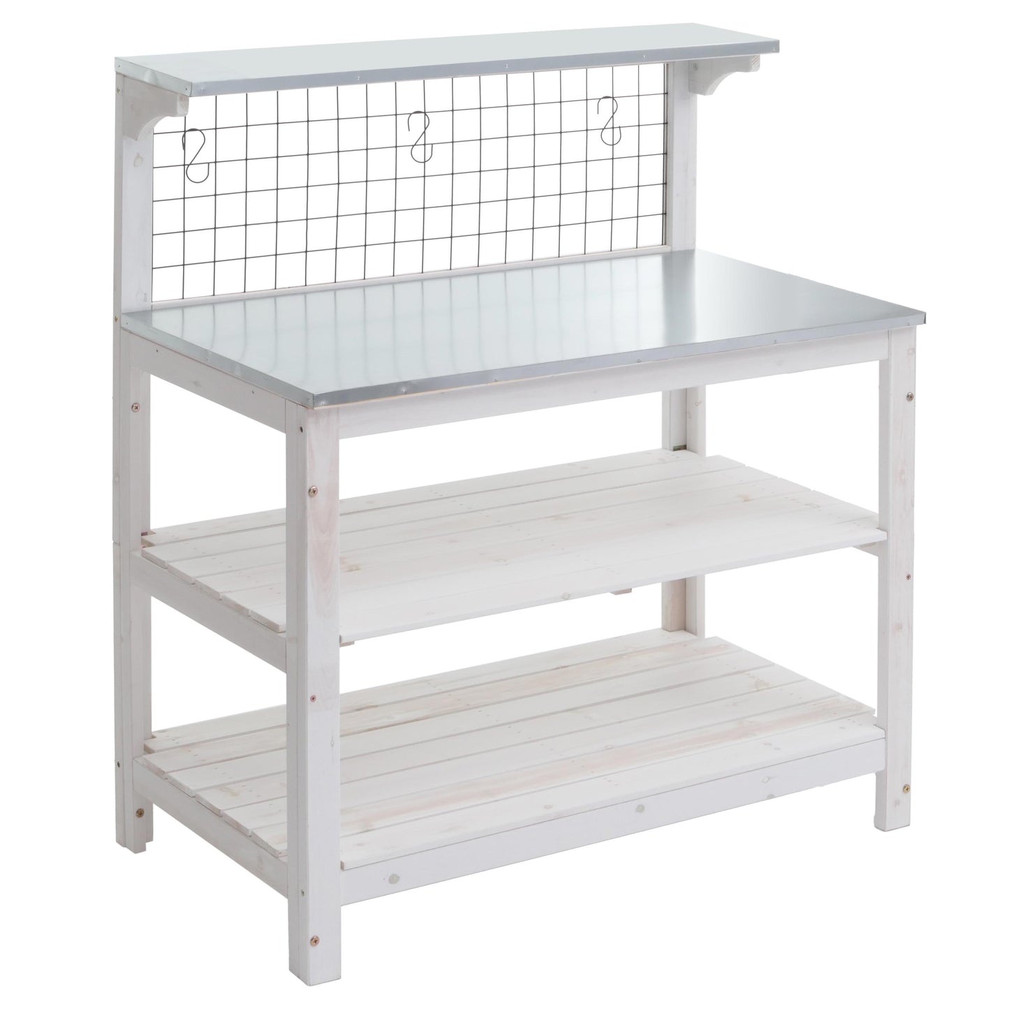 Cosmo Casa - Plantentafel - Tuinmanstafel - Bloementafel - Plantenplank - FSC-gecertificeerd Hout - Gegalvaniseerde Plaat - 117x102x56cm - Wit