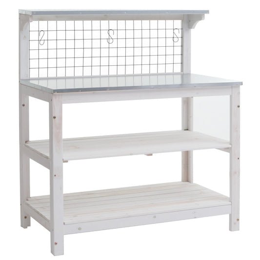 Cosmo Casa - Plantentafel - Tuinmanstafel - Bloementafel - Plantenplank - FSC-gecertificeerd Hout - Gegalvaniseerde Plaat - 117x102x56cm - Wit