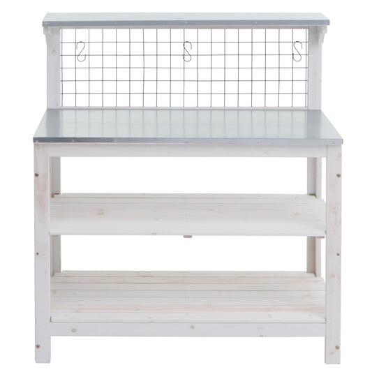 Cosmo Casa - Plantentafel - Tuinmanstafel - Bloementafel - Plantenplank - FSC-gecertificeerd Hout - Gegalvaniseerde Plaat - 117x102x56cm - Wit