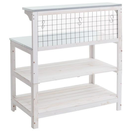 Cosmo Casa - Plantentafel - Tuinmanstafel - Bloementafel - Plantenplank - FSC-gecertificeerd Hout - Gegalvaniseerde Plaat - 117x102x56cm - Wit