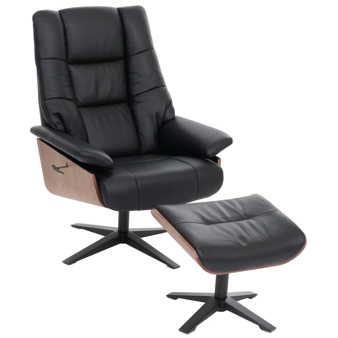 Cosmo Casa - Relaxstoel Kruk - TV Stoel - Ligstoel - Echt Leer - Zwart