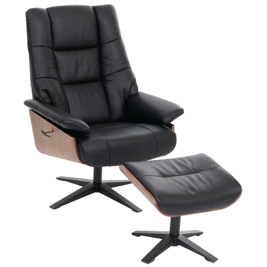 Cosmo Casa - Relaxstoel Kruk - TV Stoel - Ligstoel - Echt Leer - Zwart