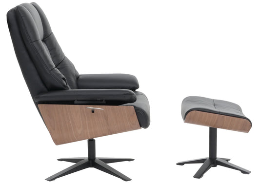 Cosmo Casa - Relaxstoel Kruk - TV Stoel - Ligstoel - Echt Leer - Zwart