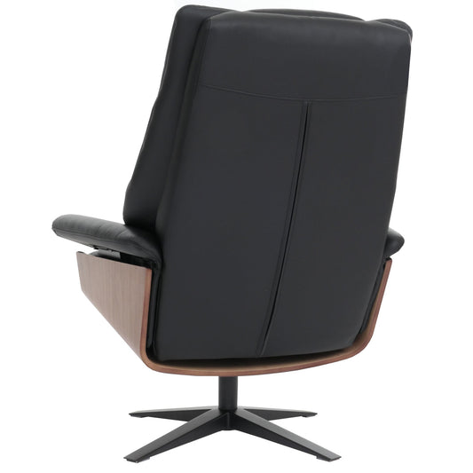 Cosmo Casa - Relaxstoel Kruk - TV Stoel - Ligstoel - Echt Leer - Zwart