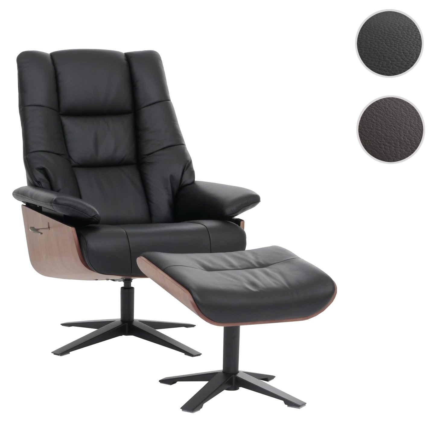 Cosmo Casa - Relaxstoel Kruk - TV Stoel - Ligstoel - Echt Leer - Zwart