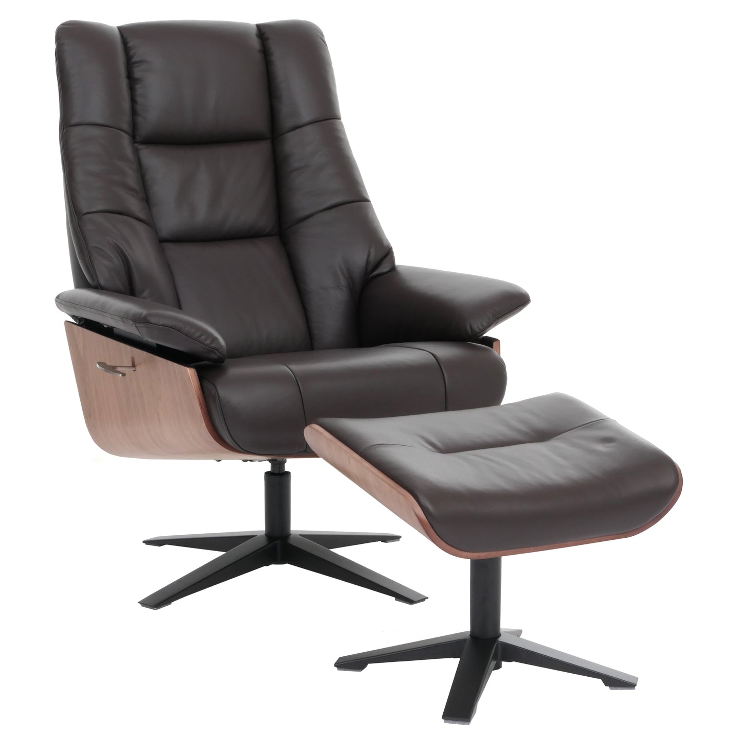 Cosmo Casa - Relaxstoel Kruk - TV Stoel - Ligstoel - Echt Leer - Hout - Bruin