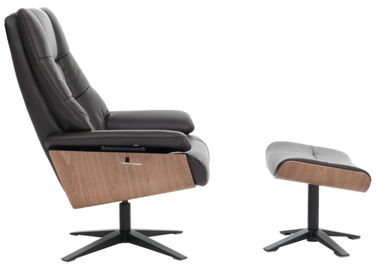 Cosmo Casa - Relaxstoel Kruk - TV Stoel - Ligstoel - Echt Leer - Hout - Bruin