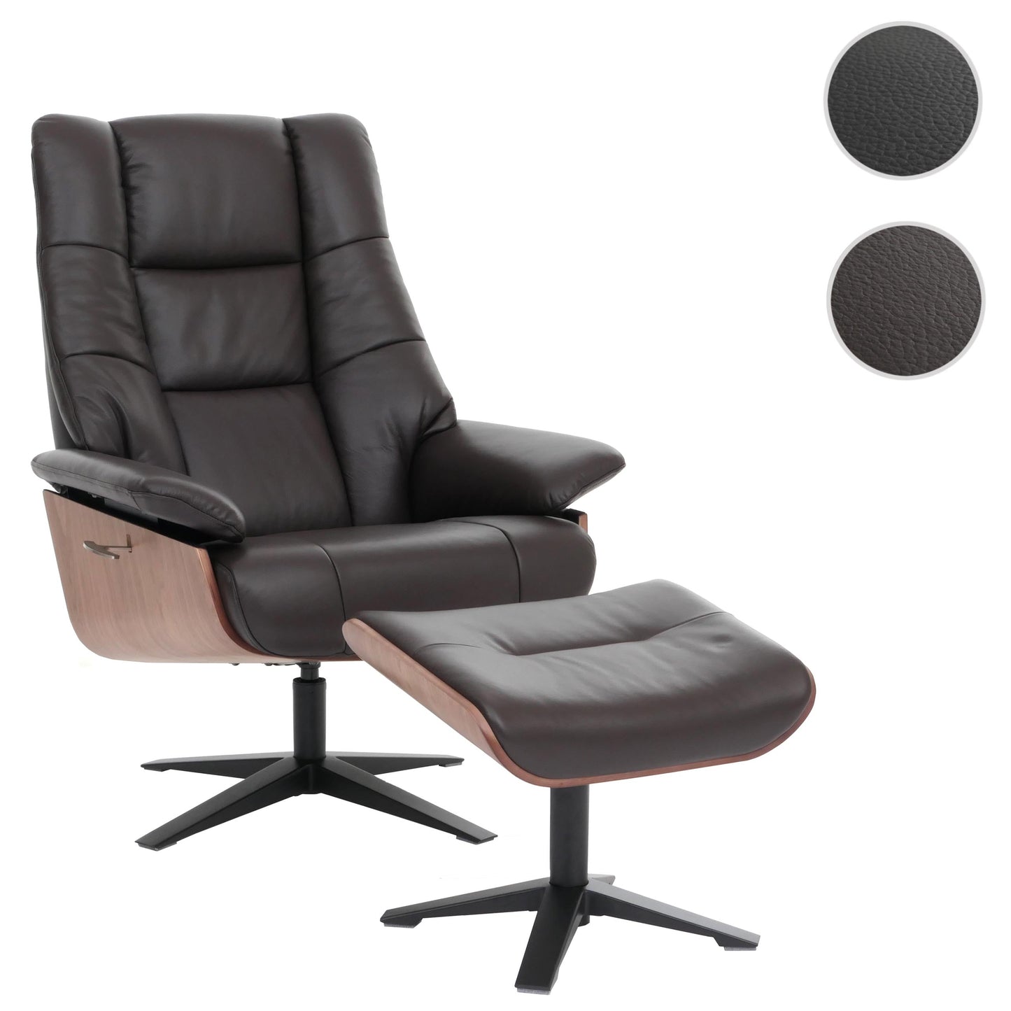 Cosmo Casa - Relaxstoel Kruk - TV Stoel - Ligstoel - Echt Leer - Hout - Bruin