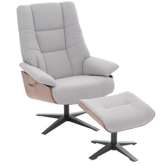 Cosmo Casa - Relaxstoel Kruk - TV Stoel - Ligstoel - Boucléhout Stof - Grijs