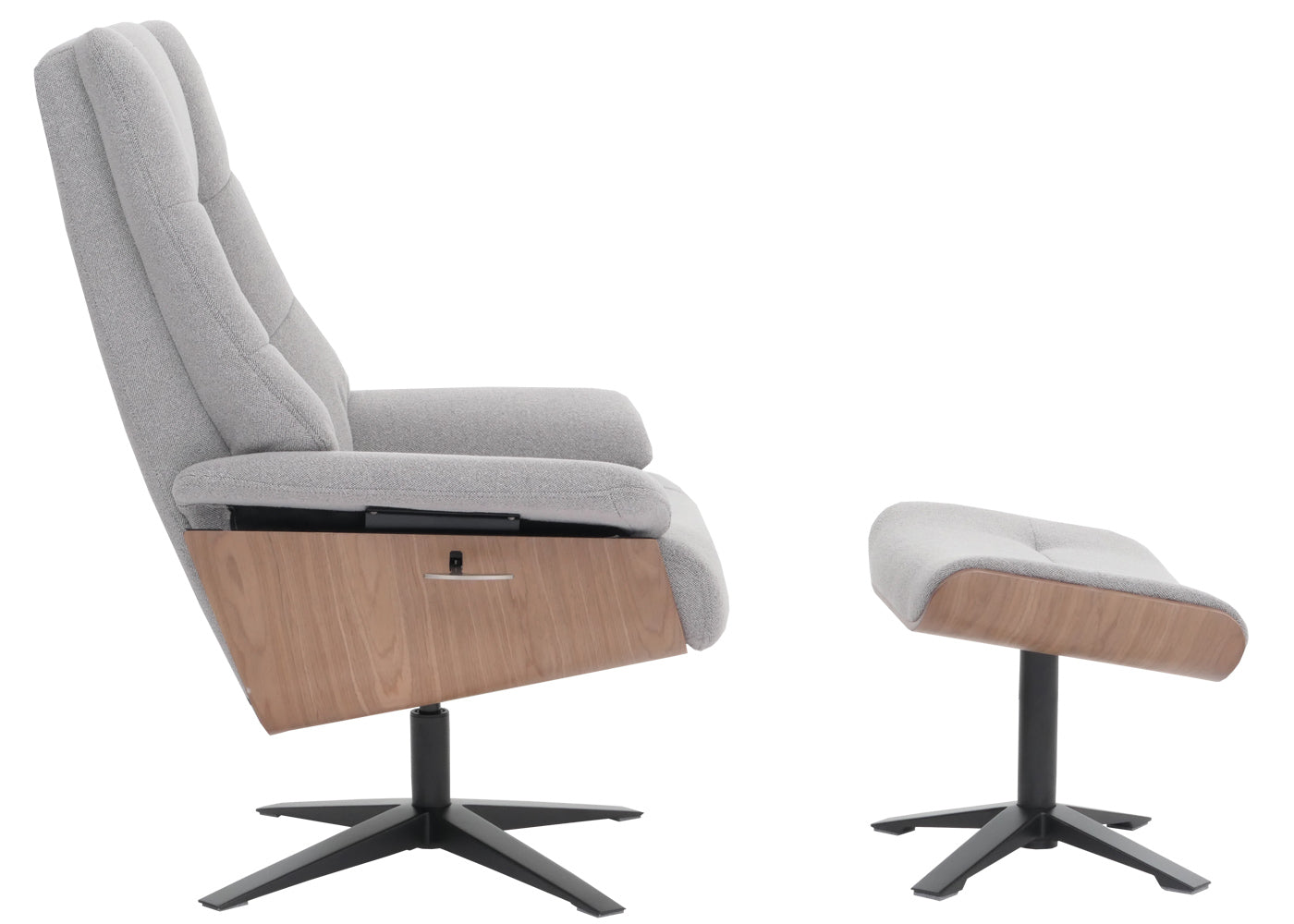 Cosmo Casa - Relaxstoel Kruk - TV Stoel - Ligstoel - Boucléhout Stof - Grijs