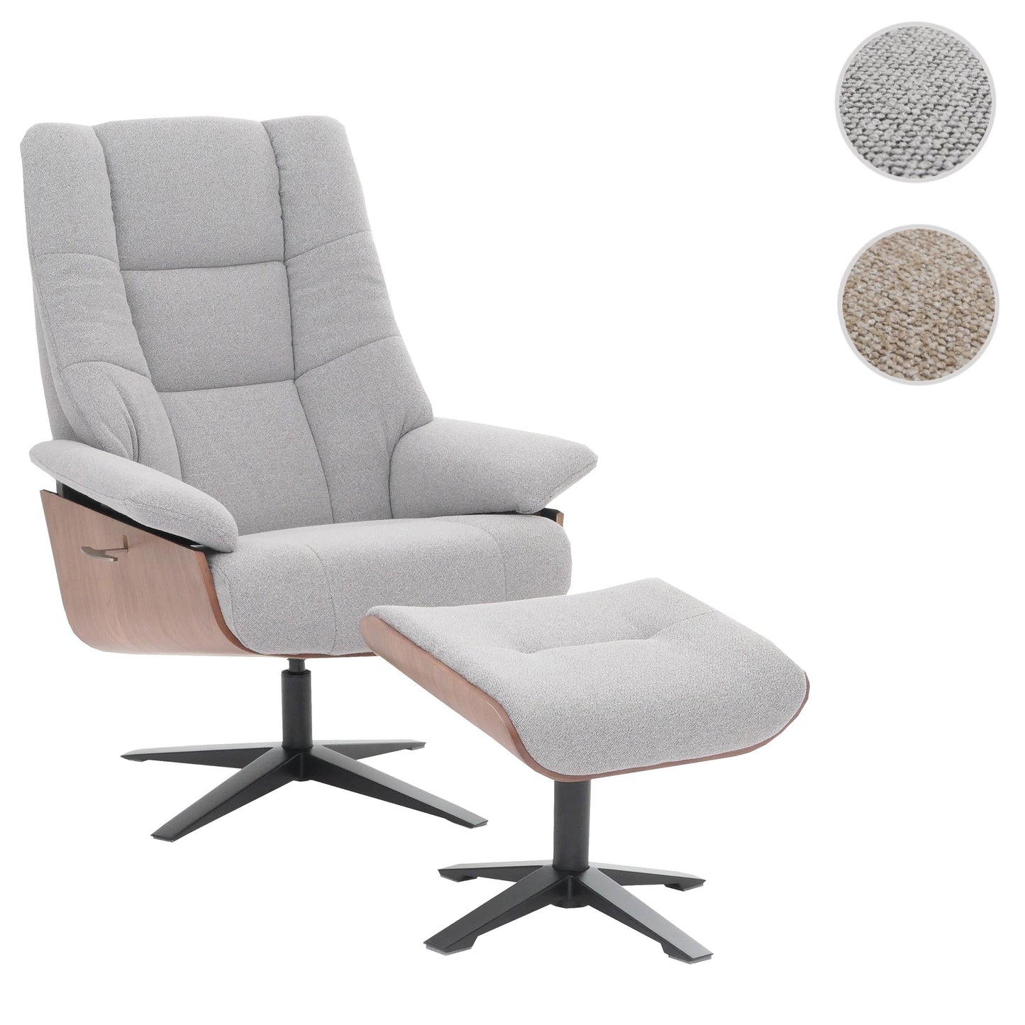 Cosmo Casa - Relaxstoel Kruk - TV Stoel - Ligstoel - Boucléhout Stof - Grijs