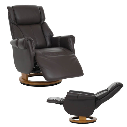 Cosmo Casa - Relaxstoel Opstahulp - TV Stoel - Fauteuil - Voetsteun - Hout - Leer - Bruin - Natuurlijk Hout