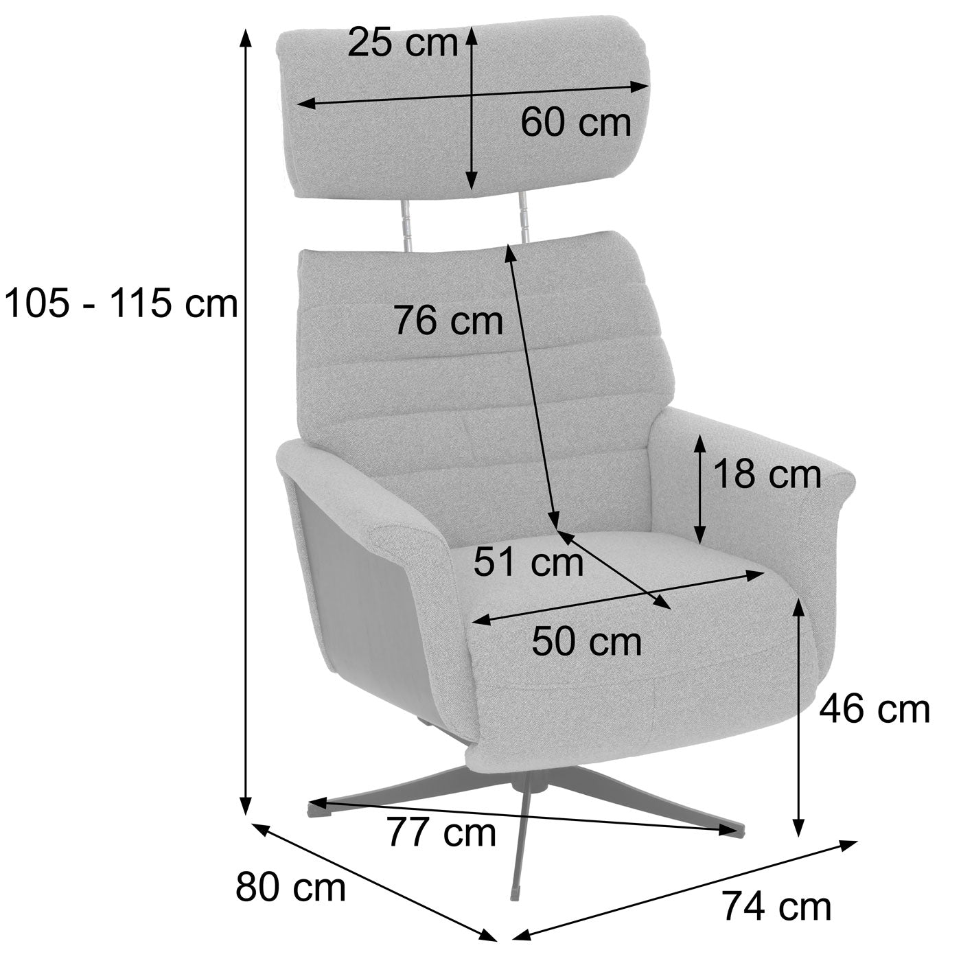 Cosmo Casa - Relaxfauteuil - TV Stoel - Fauteuil - Voetsteun - Draaibaar - Boucléhout Stof - Grijs - Hout Walnootlook