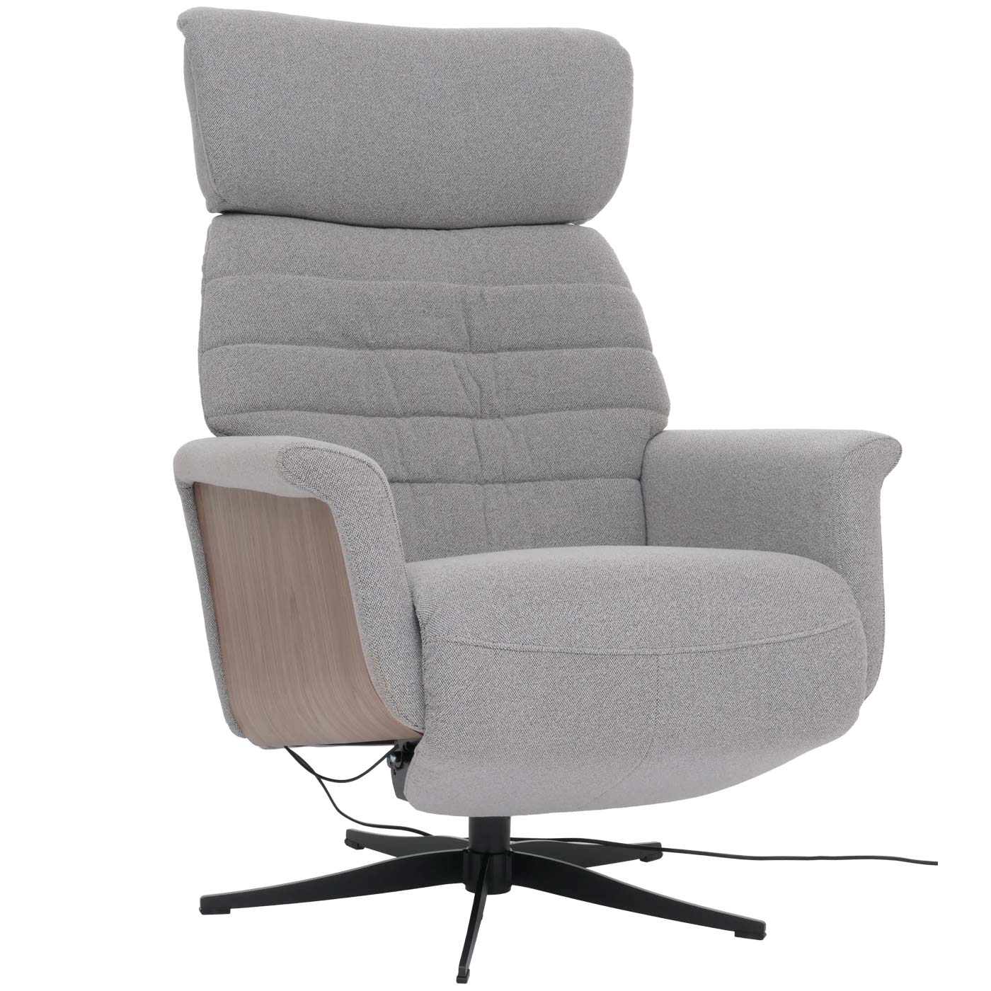 Cosmo Casa - Relaxfauteuil - TV Stoel - Fauteuil - Voetsteun - Draaibaar - Boucléhout Stof - Grijs - Hout Walnootlook