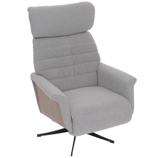 Cosmo Casa - Relaxfauteuil - TV Stoel - Fauteuil - Voetsteun - Draaibaar - Boucléhout Stof - Grijs - Hout Walnootlook