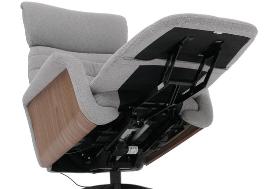 Cosmo Casa - Relaxfauteuil - TV Stoel - Fauteuil - Voetsteun - Draaibaar - Boucléhout Stof - Grijs - Hout Walnootlook