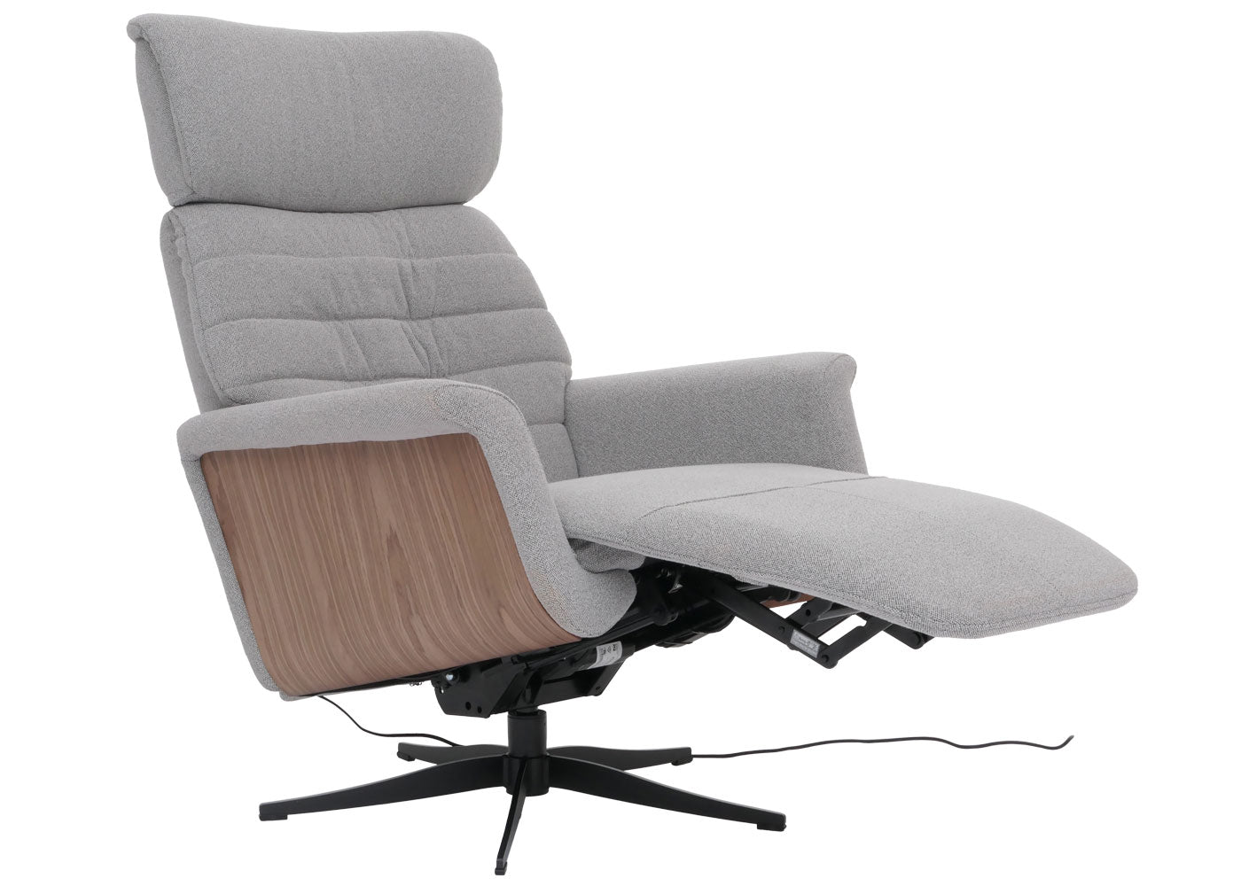 Cosmo Casa - Relaxfauteuil - TV Stoel - Fauteuil - Voetsteun - Draaibaar - Boucléhout Stof - Grijs - Hout Walnootlook