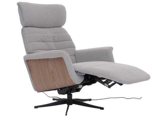 Cosmo Casa - Relaxfauteuil - TV Stoel - Fauteuil - Voetsteun - Draaibaar - Boucléhout Stof - Grijs - Hout Walnootlook
