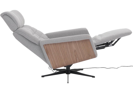 Cosmo Casa - Relaxfauteuil - TV Stoel - Fauteuil - Voetsteun - Draaibaar - Boucléhout Stof - Grijs - Hout Walnootlook