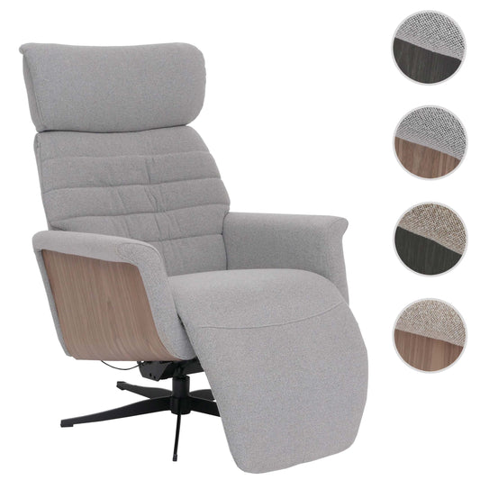 Cosmo Casa - Relaxfauteuil - TV Stoel - Fauteuil - Voetsteun - Draaibaar - Boucléhout Stof - Grijs - Hout Walnootlook