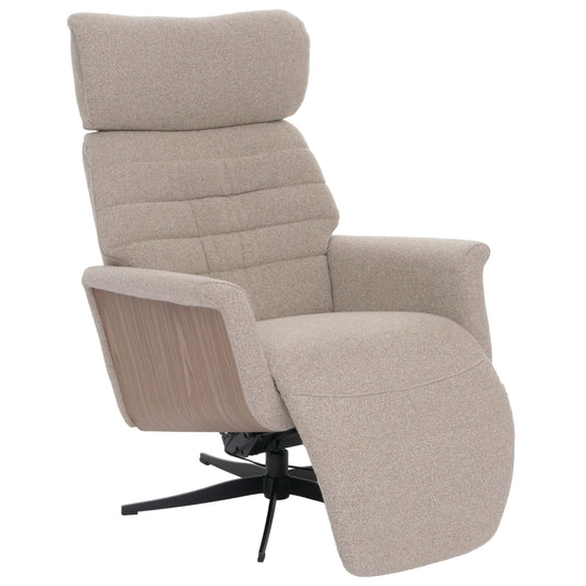 Cosmo Casa - Relaxfauteuil - TV Stoel - Fauteuil - Voetsteun - Draaibaar - Boucléhout Stof - Bruin - Hout Walnootlook