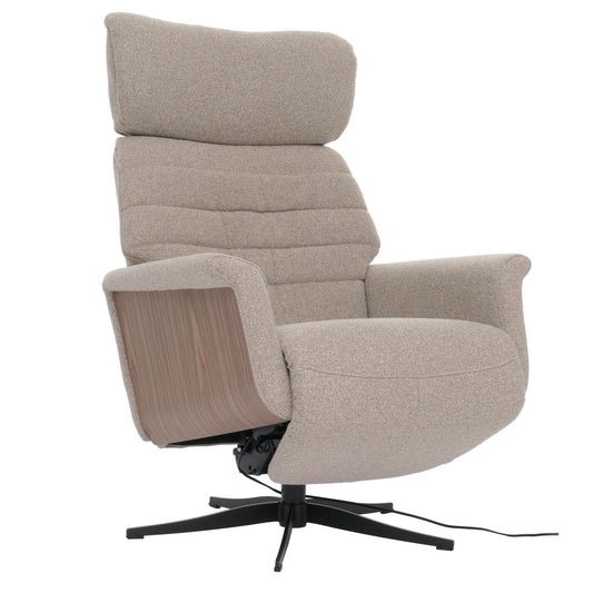 Cosmo Casa - Relaxfauteuil - TV Stoel - Fauteuil - Voetsteun - Draaibaar - Boucléhout Stof - Bruin - Hout Walnootlook