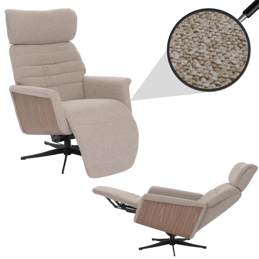 Cosmo Casa - Relaxfauteuil - TV Stoel - Fauteuil - Voetsteun - Draaibaar - Boucléhout Stof - Bruin - Hout Walnootlook