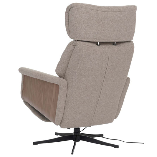 Cosmo Casa - Relaxfauteuil - TV Stoel - Fauteuil - Voetsteun - Draaibaar - Boucléhout Stof - Bruin - Hout Walnootlook