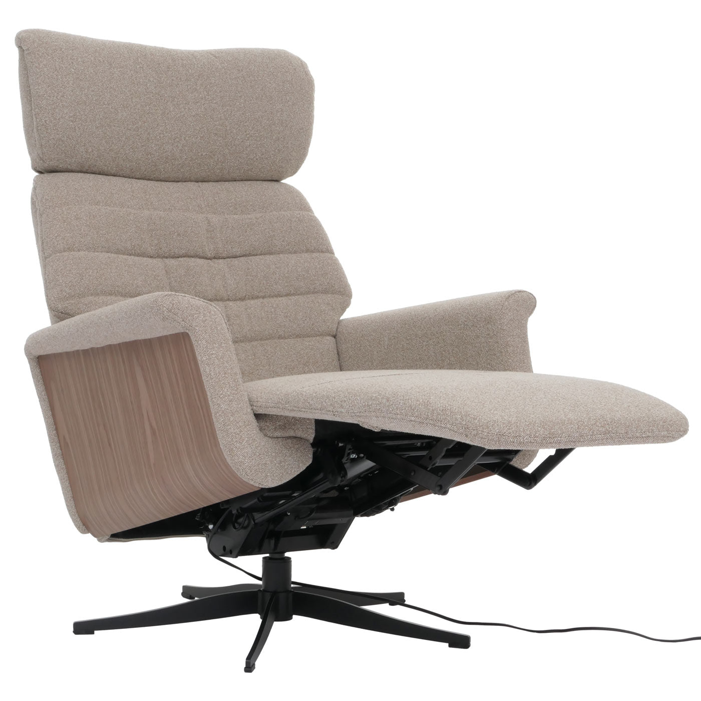 Cosmo Casa - Relaxfauteuil - TV Stoel - Fauteuil - Voetsteun - Draaibaar - Boucléhout Stof - Bruin - Hout Walnootlook