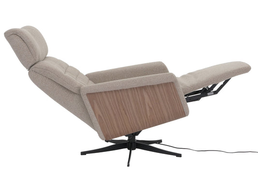 Cosmo Casa - Relaxfauteuil - TV Stoel - Fauteuil - Voetsteun - Draaibaar - Boucléhout Stof - Bruin - Hout Walnootlook