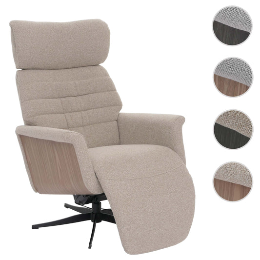 Cosmo Casa - Relaxfauteuil - TV Stoel - Fauteuil - Voetsteun - Draaibaar - Boucléhout Stof - Bruin - Hout Walnootlook