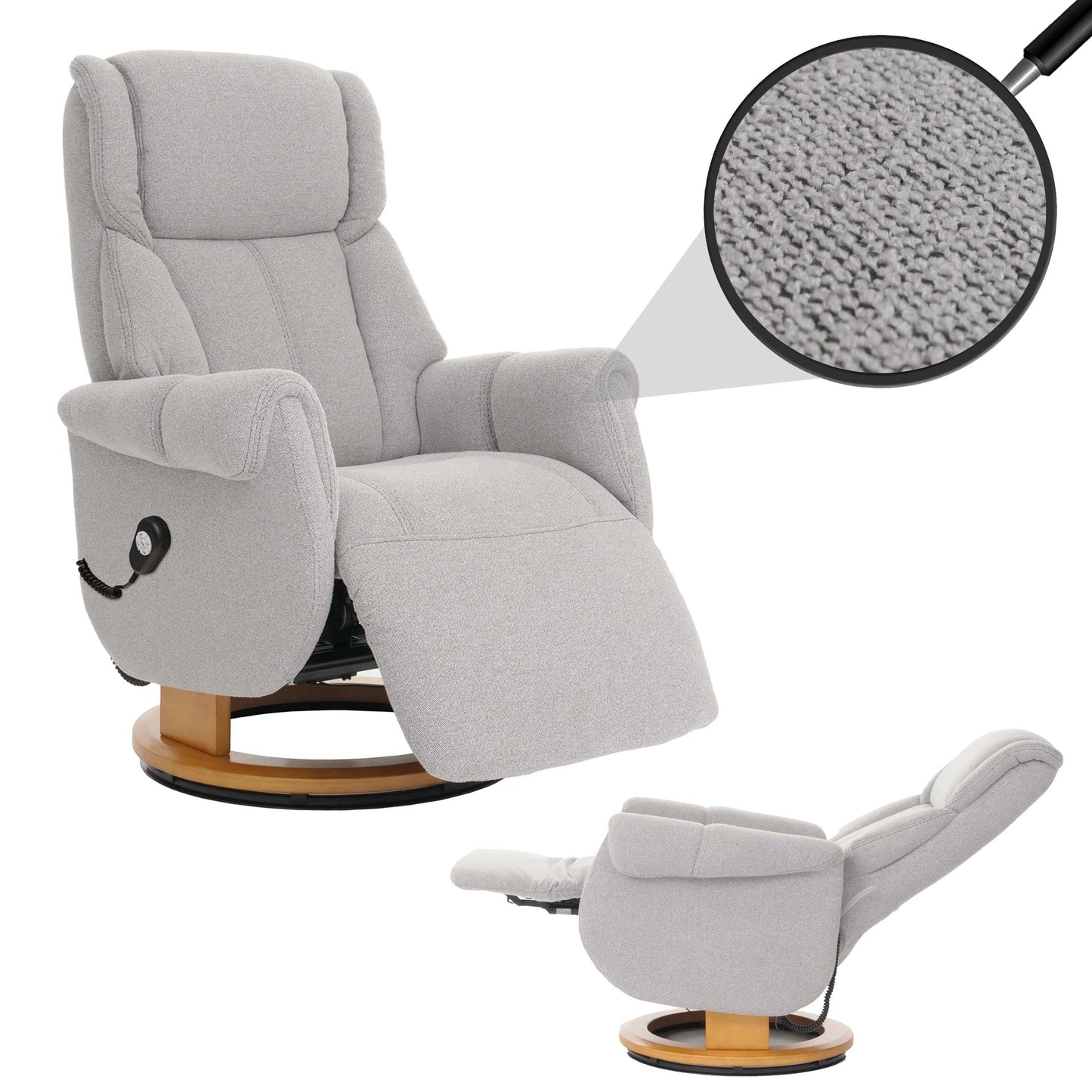 Cosmo Casa - Relaxstoel Opstahulp - TV Stoel - Fauteuil - Voetsteun - Boucléhout Stof - Grijs - Natuurlijk Hout